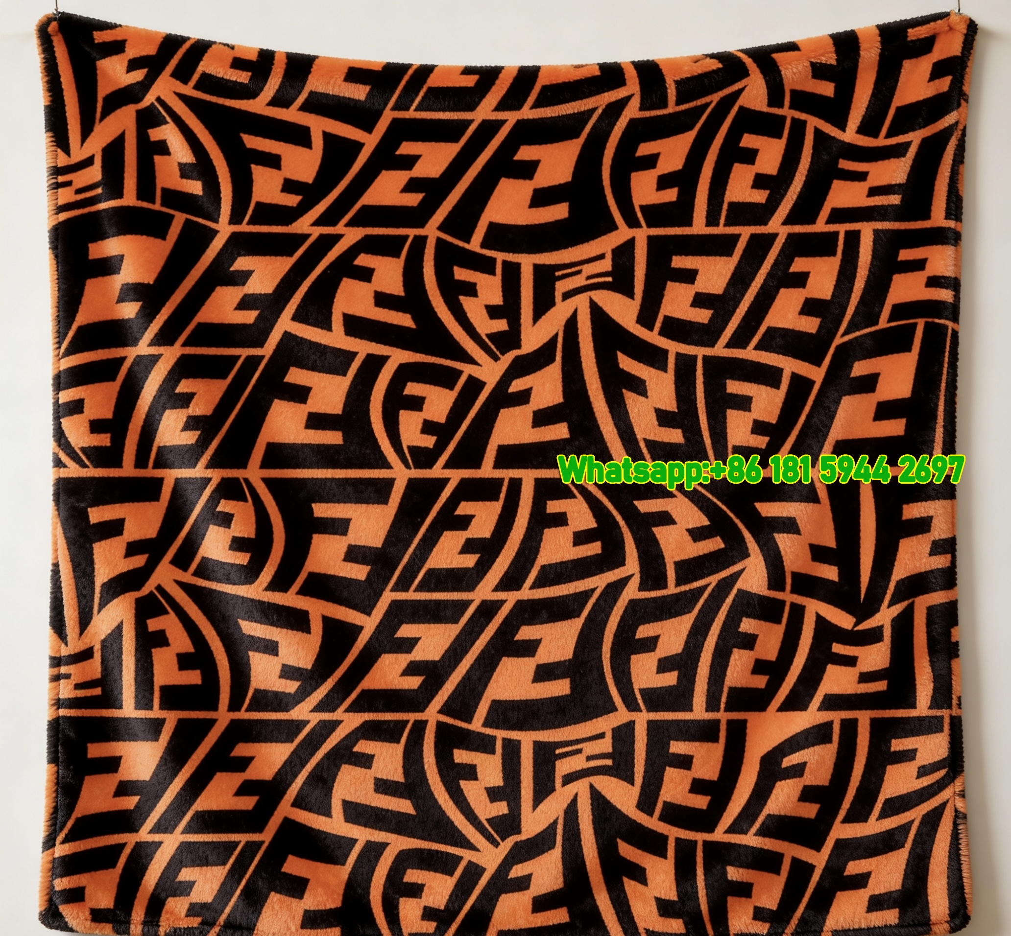 Fendi Orange Vertigo FF Monogram Flannel Throw Blanket IMG_9588